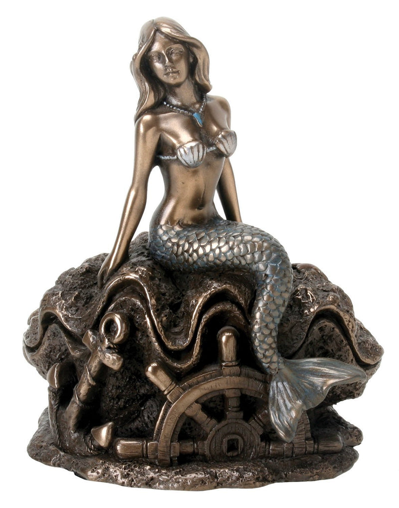 SUMMIT COLLECTION Art Nouveau Bronze Metal Colored Female Mermaid on Ocean Shell Figurine Display