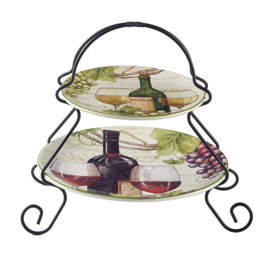 Certified International Meadow Brook 2-Tier Server Tray 7" and 9" Plate, Multicolor