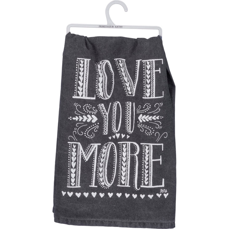 Primitives by Kathy 33355 Black Cotton Dish Towel, 28 x 28-Inches, Love You More