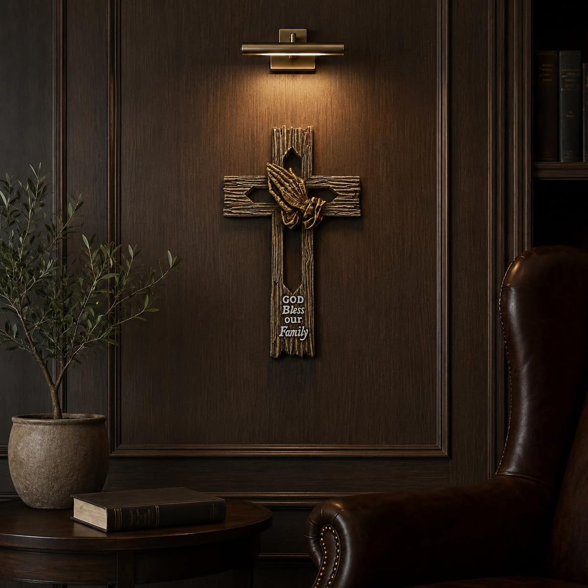 Comfy Hour Wall Art, 7.5"L x 1.1"W, Faux Wood Tone with Antique Bronze-Tone Deta