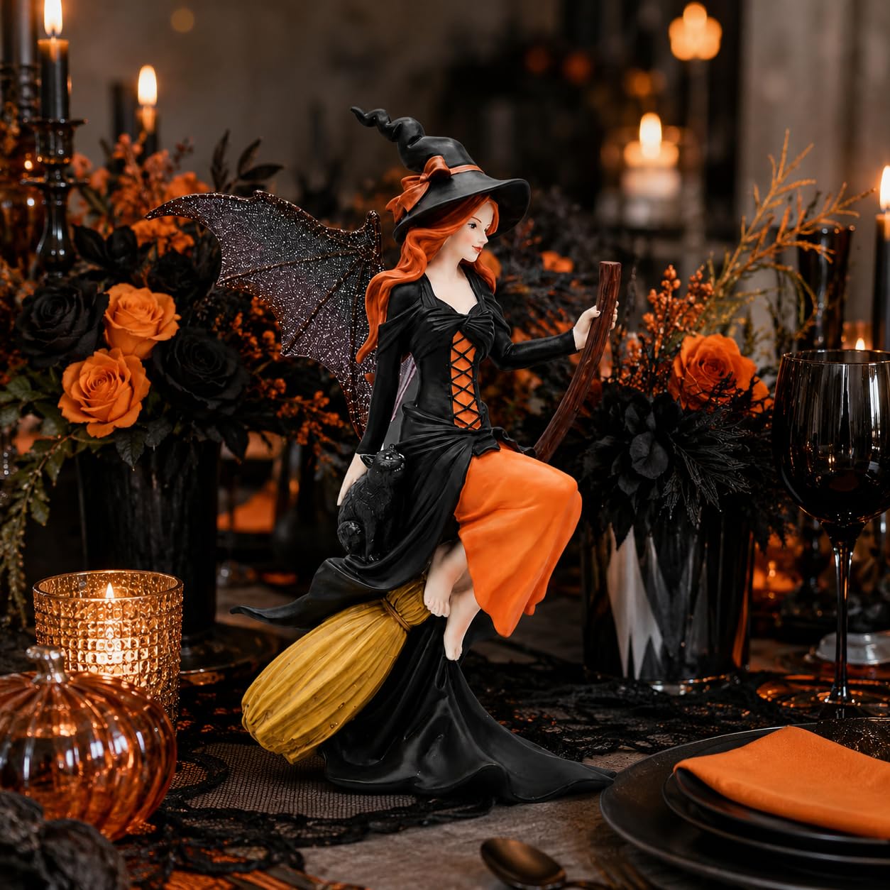 Comfy Hour 8 Inch Witch Statue, Gothic Fairy Figurine on Broom