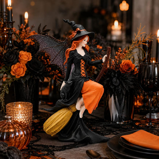 Comfy Hour 8 Inch Witch Statue, Gothic Fairy Figurine on Broom