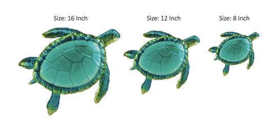 Sunset Vista Comfy Hour Ocean Voyage with Sea Turtles Collection Coastal Ocean Sea Turtles Hanging Wall Art Decor Set (3 Pieces - Large), Outdoor or Indoor, Metal and Glass, Green