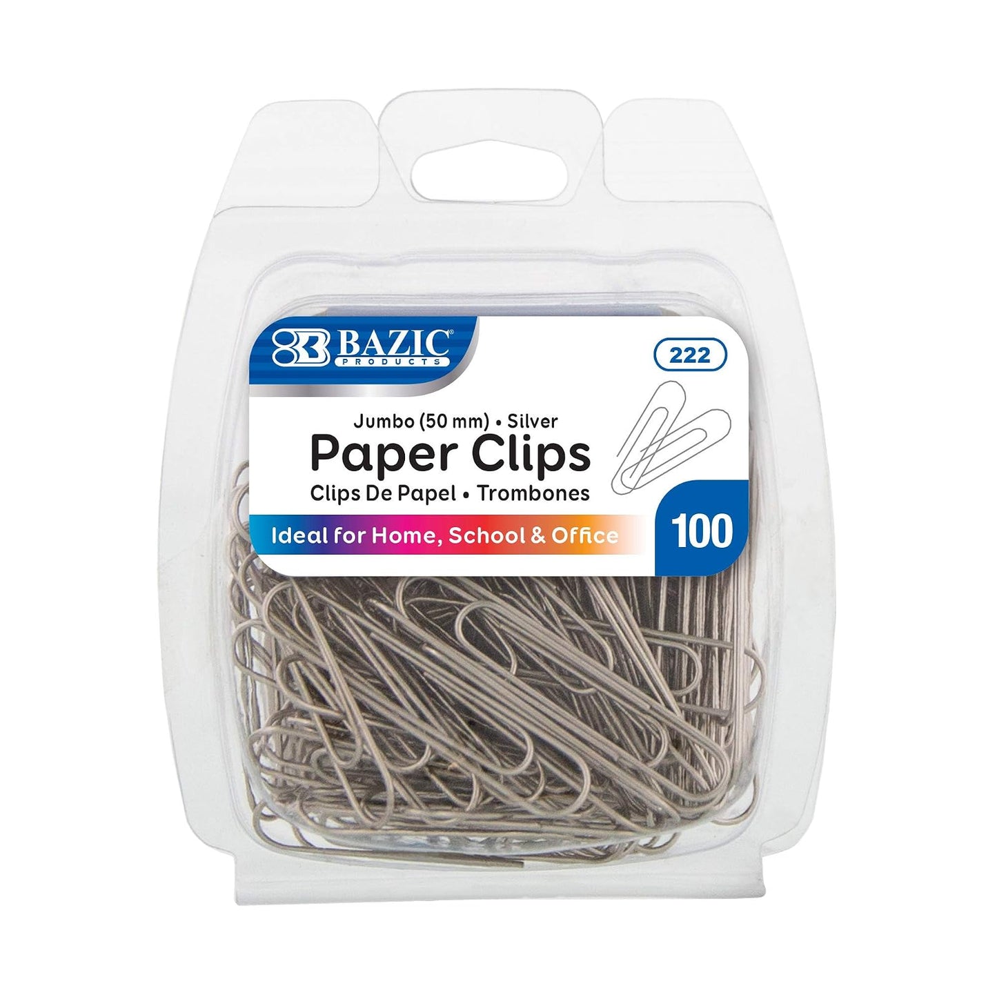 BAZIC Jumbo Paper Clip, 50 mm, Silver, 100 Per Pack - 1 Pack