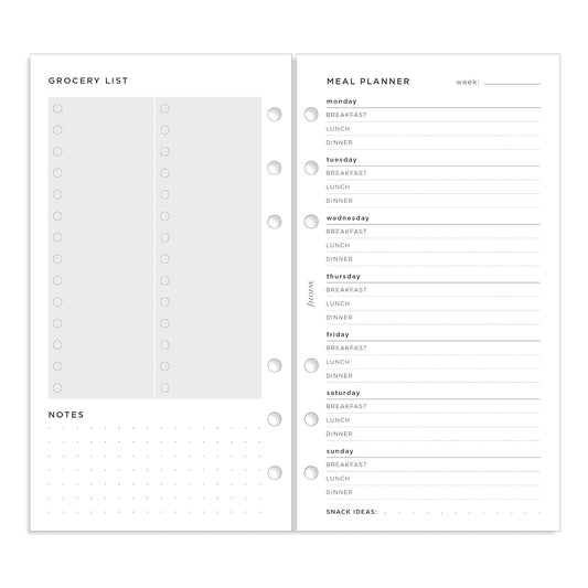 Rediform Filofax Organizer Refill, Personal Size, Meal Planner Pack, White Paper, 6.73" x 3.74", 56 Sheets (B132684)