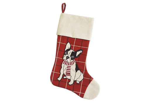Comfy Hour 20 Inch French Bulldog Stocking, Red Plaid Christmas Decor