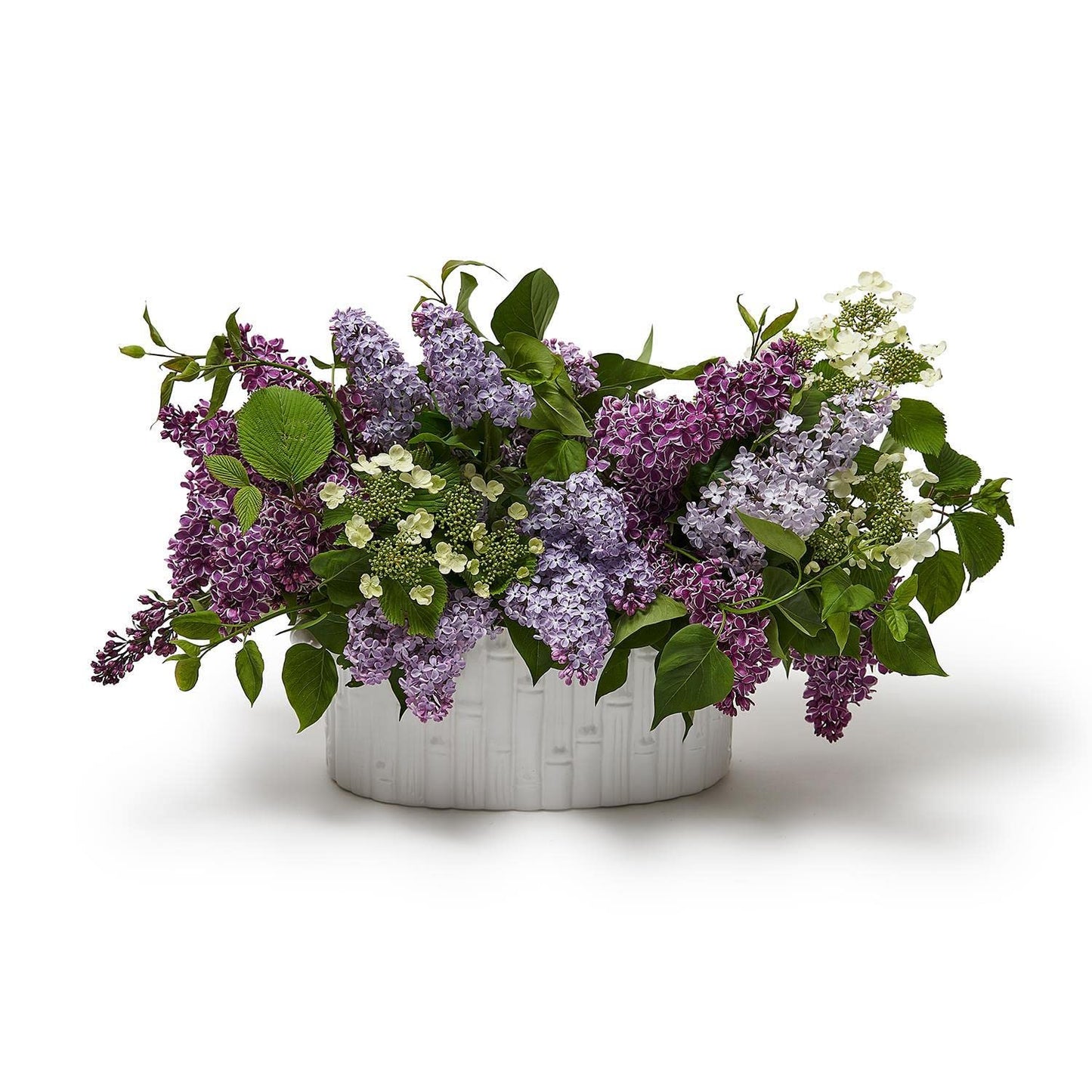 Two's Company 50377 Faux Bamboo Oval Centerpiece Cachepot with Handles,Ceramic, 15-inch Width