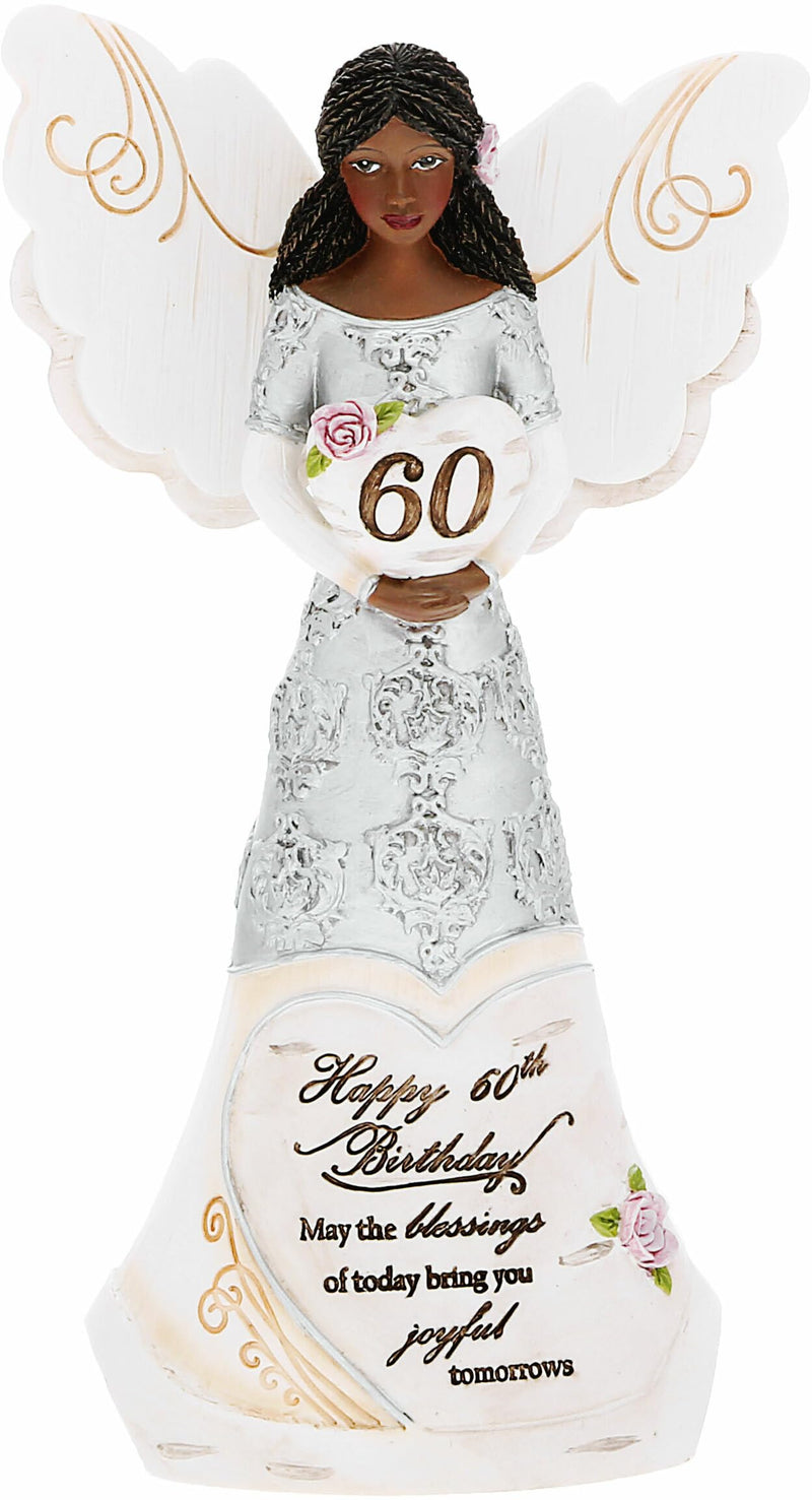 Pavilion - Happy 60th Birthday - 6&quot; Ebony African American Angel Figurine Religious Best Friend Bestie BFF God Jesus Lover Christian Christ Gift Present