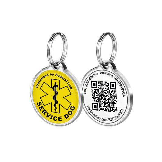 Pet Dwelling 2D QR Code Service Dog ID Tag-Dog Tags-Cat Tags-Online Pet Profile-Instant Email Alert of QR Tag Scanned GPS Location (Yellow)