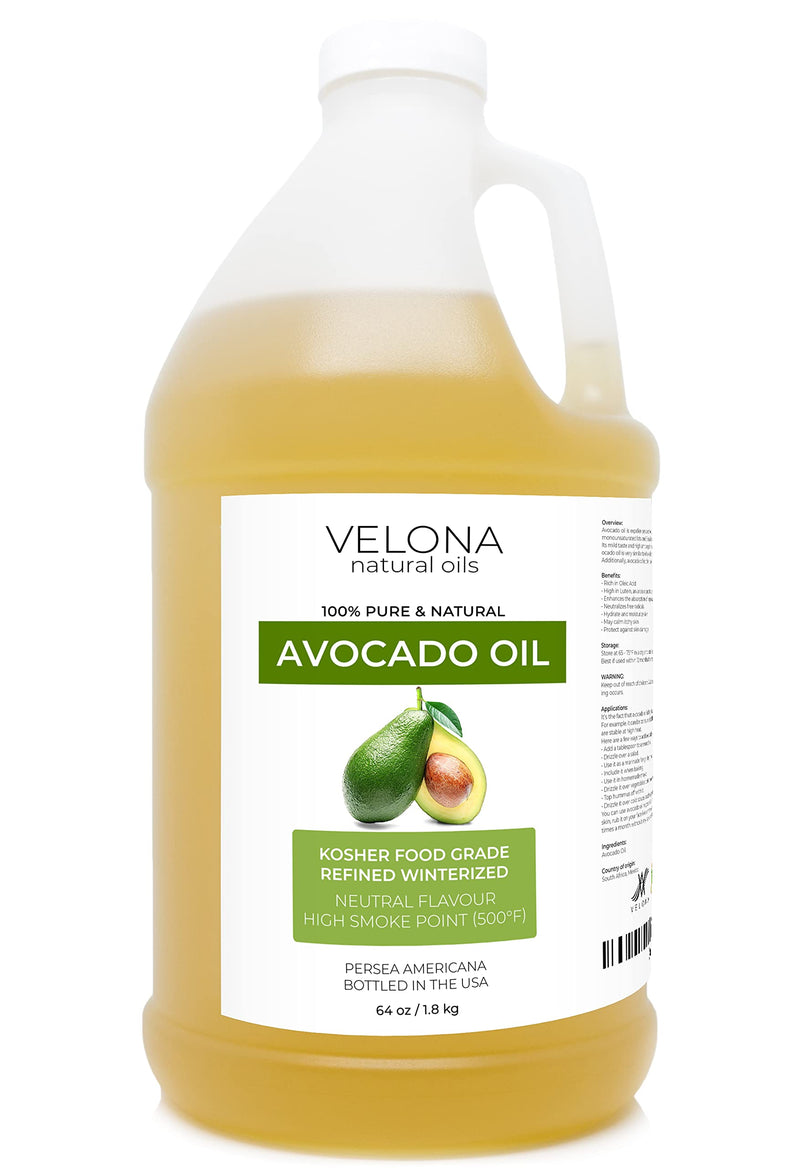 velona Avocado Oil 64 oz | 100% Pure and Natural Carrier Oil | Refined, Cold Pressed | Hair, Body and Skin Care | Use Today - Enjoy Results