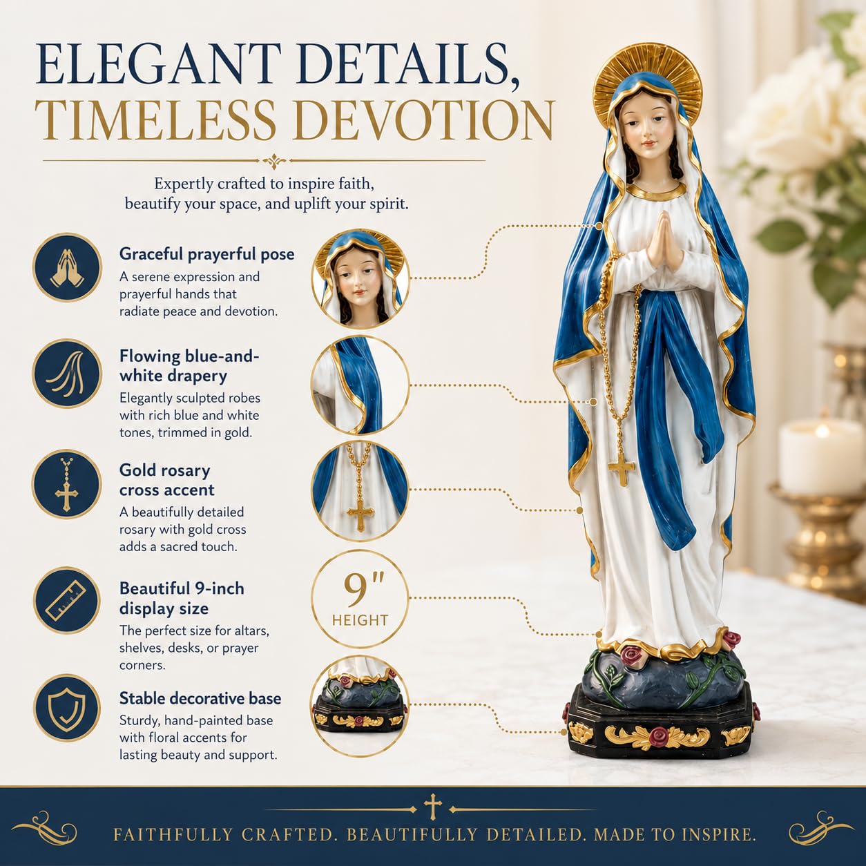 Comfy Hour 9 Inch Virgin Mary Statue, Praying Madonna Figurine, 1 Unit