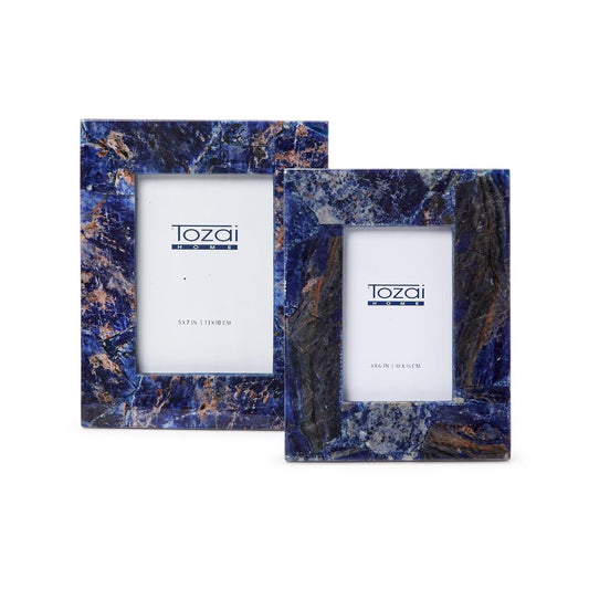 Two's Company Sodalite Set of 2 Photo Frame in Gift Box - MDF/Genuine Sodalite/Glass