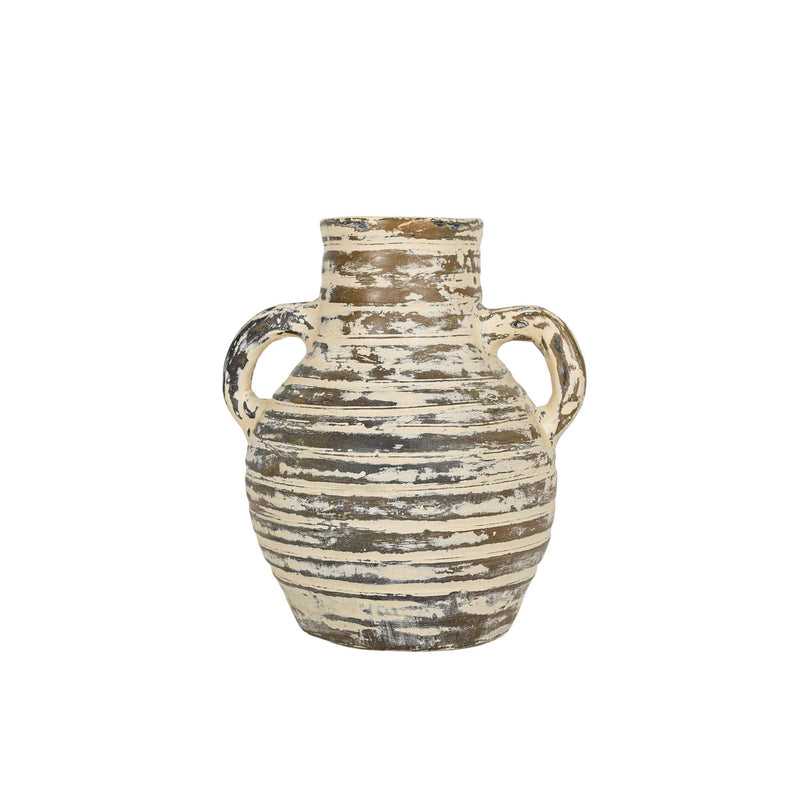 Foreside Home & Garden Ribbed with Handles Vase Cream Terracotta