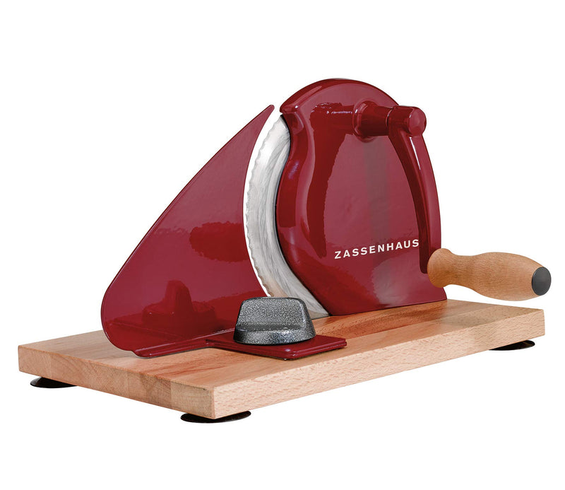 Zassenhaus Manual Bread Slicer, Classic Hand Crank Home Bread Slicer (Red)