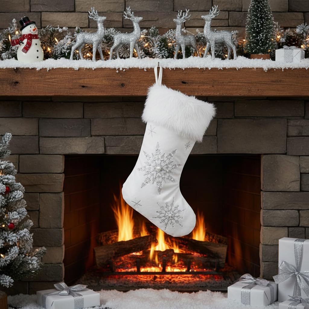 Comfy Hour 18 Inch Velvet Christmas Stocking, Snowflake Decor, 1 Unit
