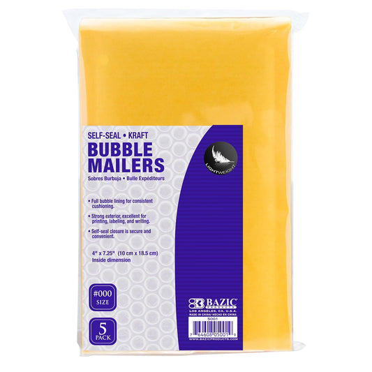 BAZIC 4" X 7.25" (#000) Self-Seal Bubble Mailers (5/Pack)