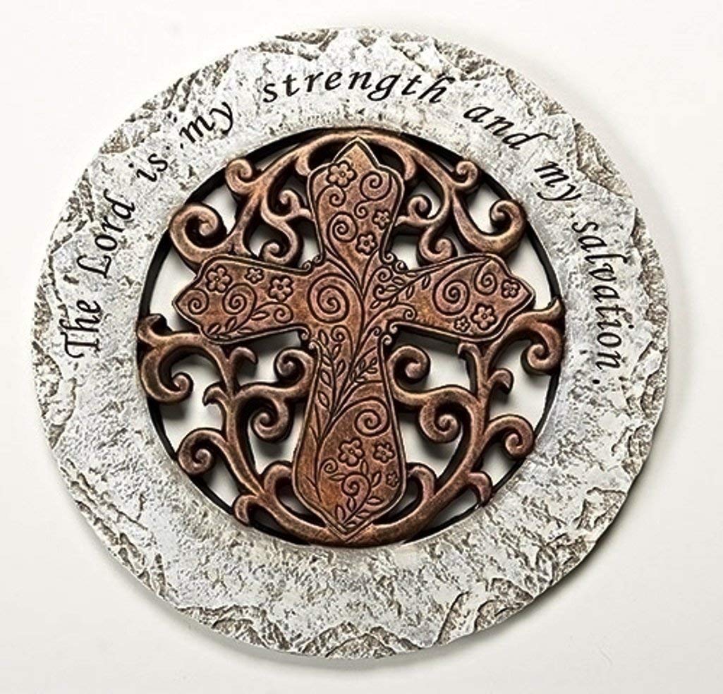 Roman The Lord is My Strength Bronze Cross 12 inch Resin Stone Decorative Stepping Stone