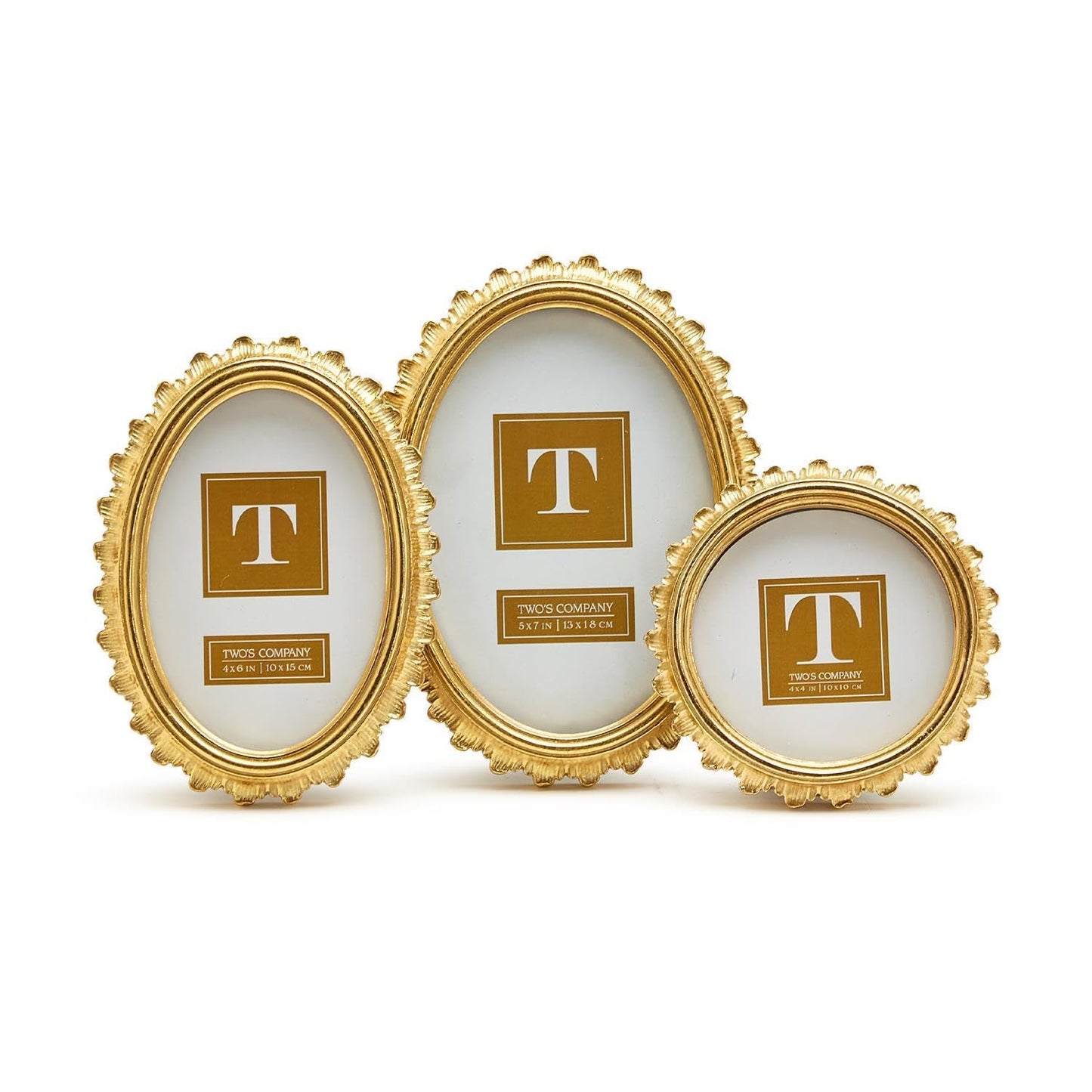 Two's Company Gold Falcate Photo Frame, Resin and Glass, Set of 3, Stands Vertically
