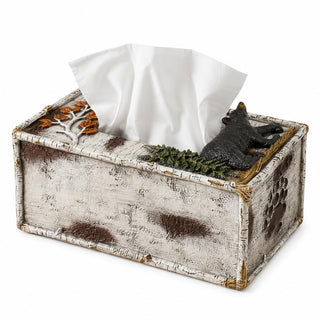 Comfy Hour 10 Inch Bear Tissue Box Cover, Rustic Birch Decor