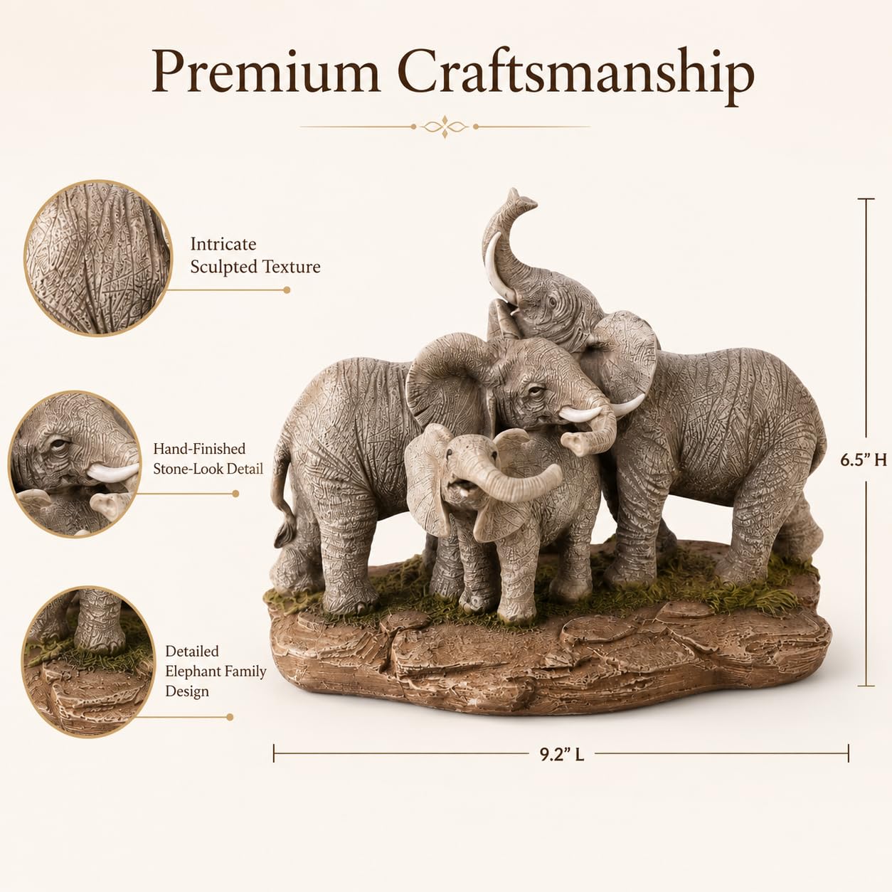 Comfy Hour 9.2 Inch Elephant Statue, Family Decor, Set of 1