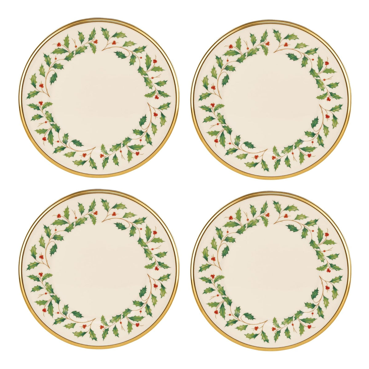 Lenox Dishware Plate, 4 Count, Red & Green