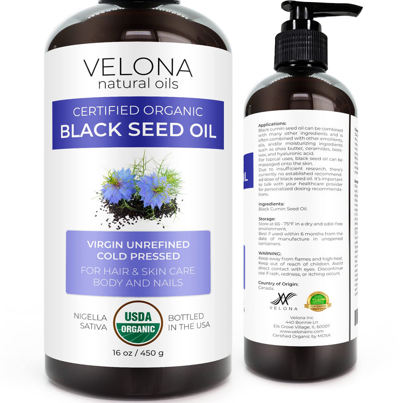 velona Black Cumin Seed Oil USDA Certified Organic - 16 oz | 100% Pure and Natural Carrier Oil | Unrefined, Cold Pressed