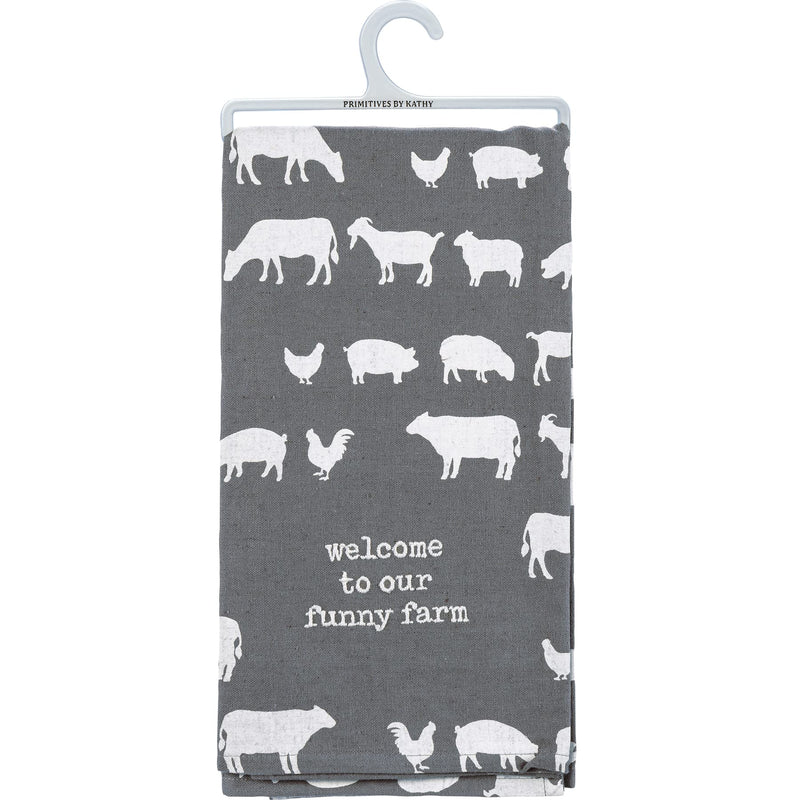 Primitives by Kathy 112342 Kitchen Towel Welcome to Our Funny Farm, 28-inch