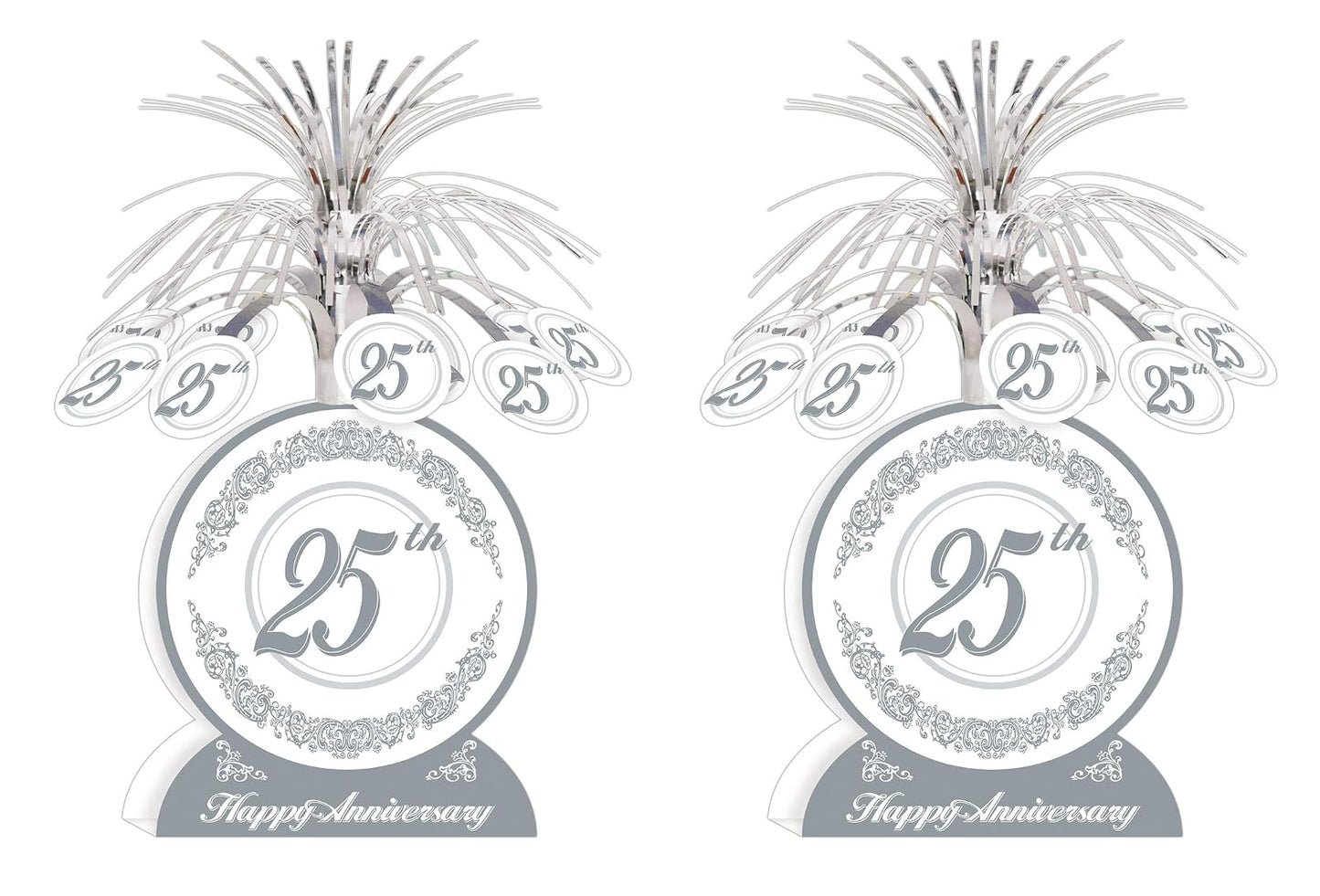 Beistle S50513AZ2 25th Anniversary Centerpieces 2 Piece, 13", Silver/White