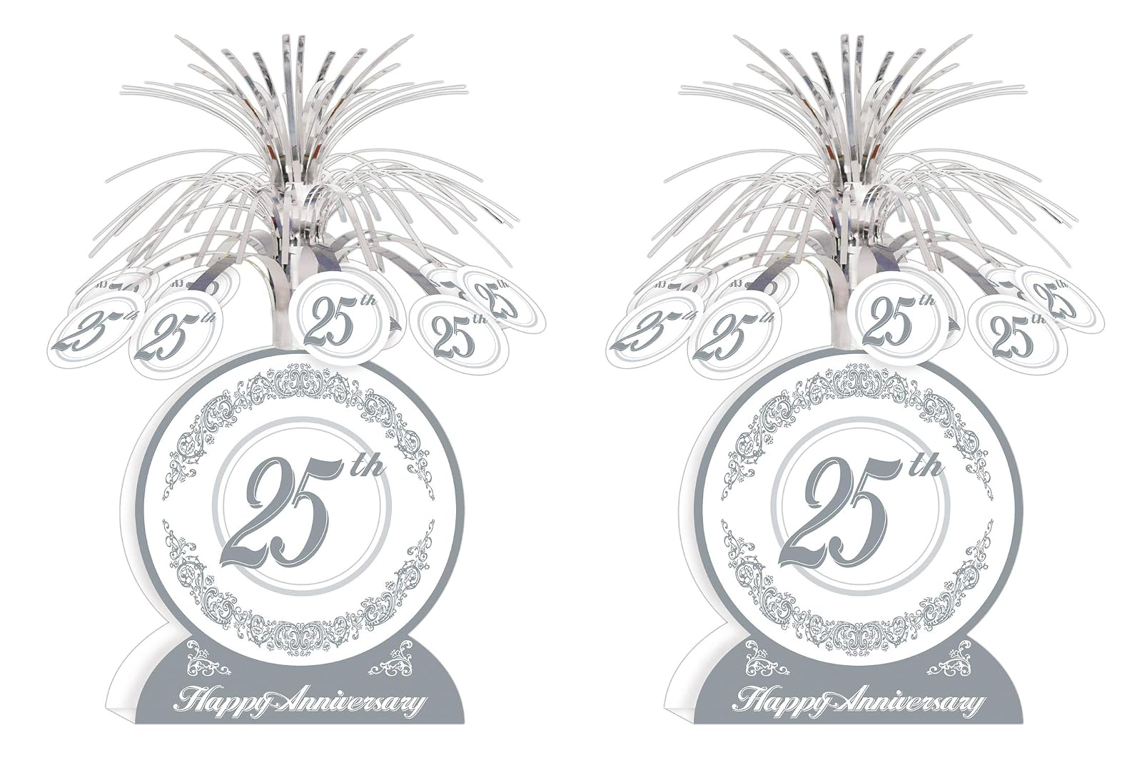 Beistle S50513AZ2 25th Anniversary Centerpieces 2 Piece, 13", Silver/White