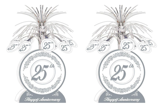 Beistle S50513AZ2 25th Anniversary Centerpieces 2 Piece, 13", Silver/White