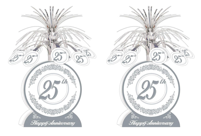 Beistle S50513AZ2 25th Anniversary Centerpieces 2 Piece, 13", Silver/White