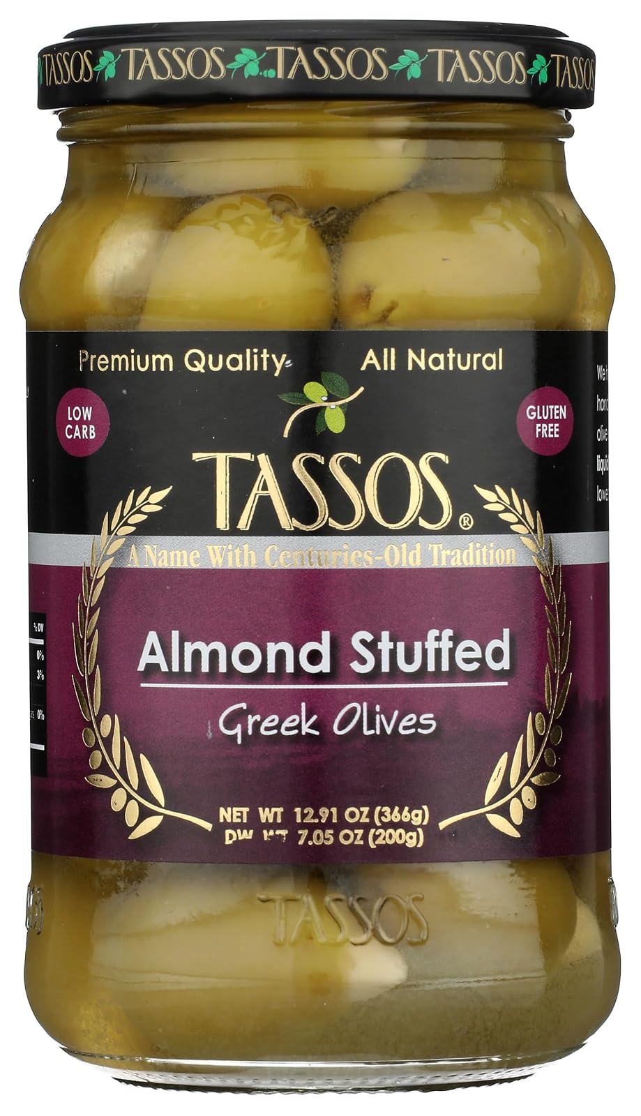Tassos: In Sea Salt Brine Stuffed Almond Evian Olives, 13.10 Ounce