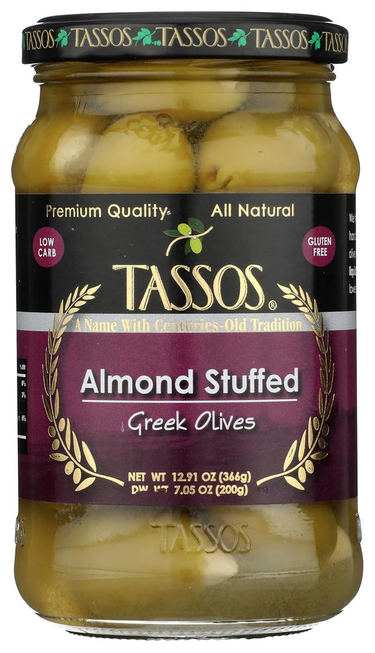 Tassos: In Sea Salt Brine Stuffed Almond Evian Olives, 13.10 Ounce