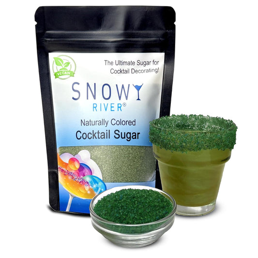 Ultimate Baker Snowy River Holly Green Cocktail Sugar - Kosher Certified Naturally Colored Holly Green Cocktail Rimmer (4oz, Medium Crystal)