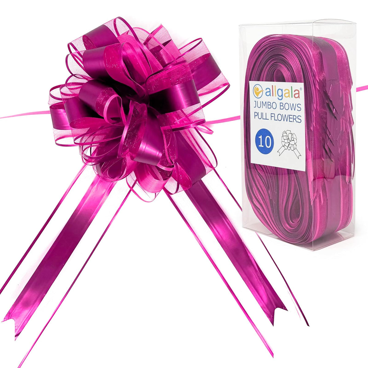 allgala Decorative Ribbon Trim, 8 Inch Jumbo (Pack of 10), Fuchsia