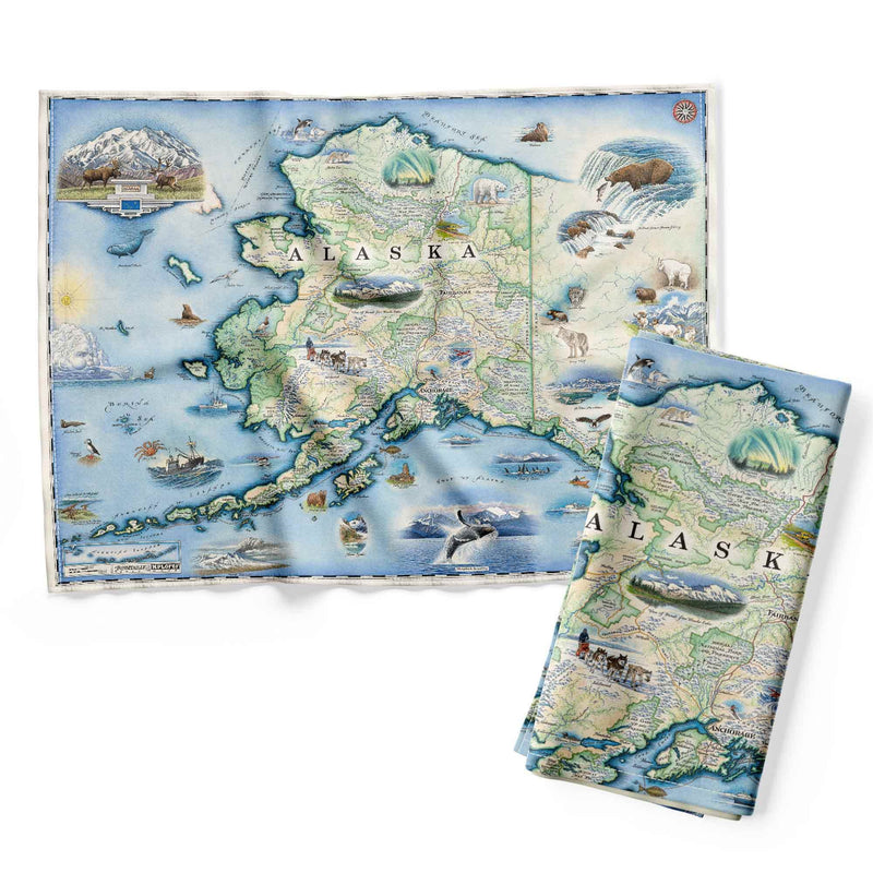Xplorer Maps Alaska State Map Decorative Flour Sack Kitchen Tea Towel - 100% Cotton - 18&quot; x 24&quot;