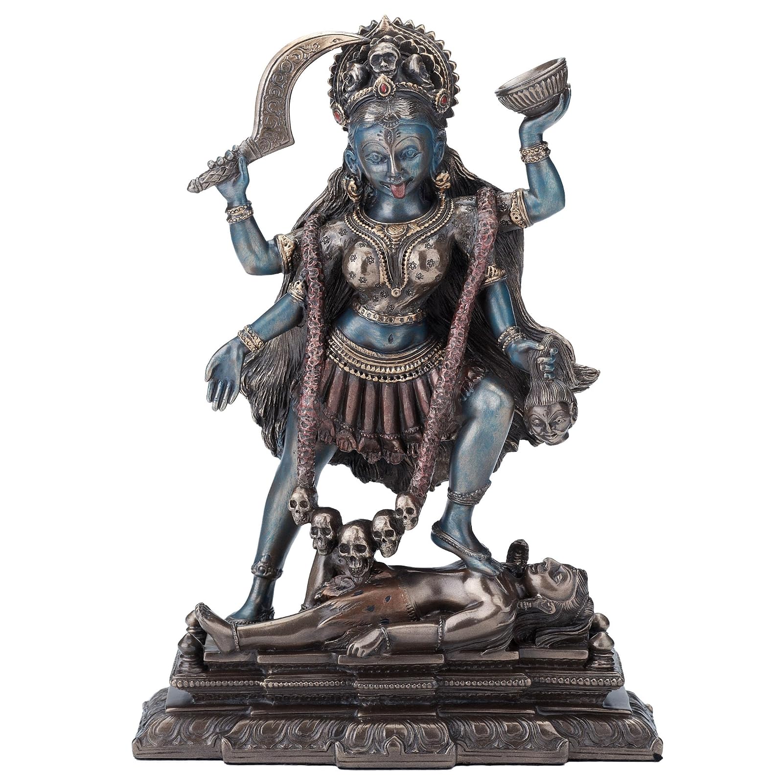 Unicorn Studio VERONESE Kali Standing on Shiva's Chest Statue Sculpture - Hindu Goddess of Time and Death Figurine