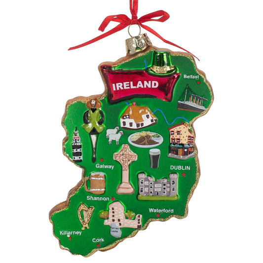 Kurt Adler Highlights of Ireland Map Glass Ornament 5 1/4 in