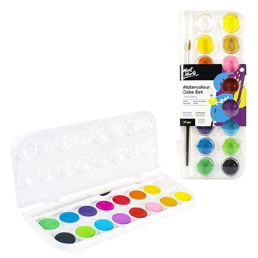 Mont Marte Aquarelle Set - 16 Brilliant Colours - High Pigment - Includes Paint Brush - Ideal for Watercolour