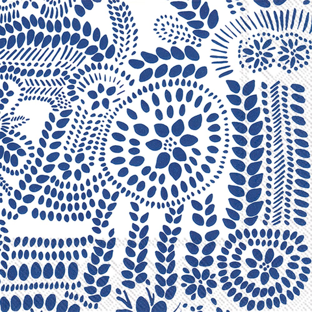 Boston International IHR Marimekko Cocktail Beverage Paper Napkins, 5 x 5, Nasia White/Blue