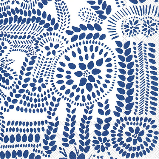 Boston International IHR Marimekko Cocktail Beverage Paper Napkins, 5 x 5, Nasia White/Blue