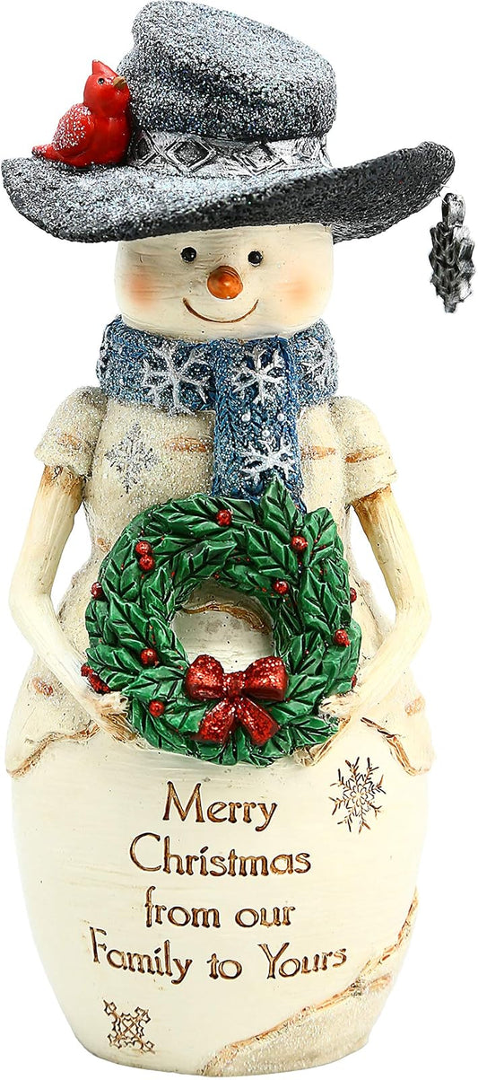Pavilion Gift Company Pavilion-Merry Christmas from Our Family to Yours-6 Inch Collectible BirchHearts Snowman Figurines, 6", White