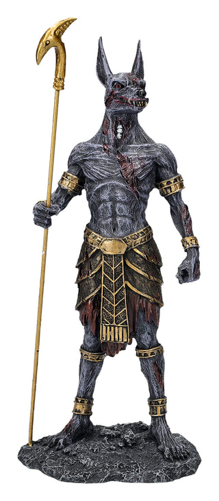 Pacific Giftware Egyptian Underworld Zombie Jackal God Anubis Warrior Statue Ancient Guard Figurine with Ankh Staff Black and Gold Home Decor 8.5" Tall