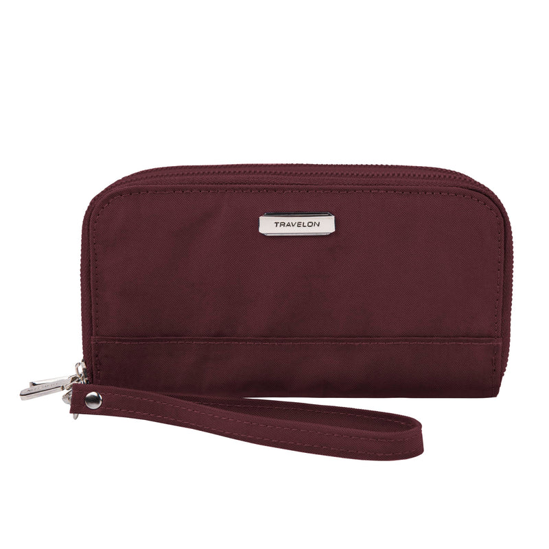 Travelon RFID Blocking Double Zip Wallet, Dark Bordeaux, 7.5 x 4 x 1.25