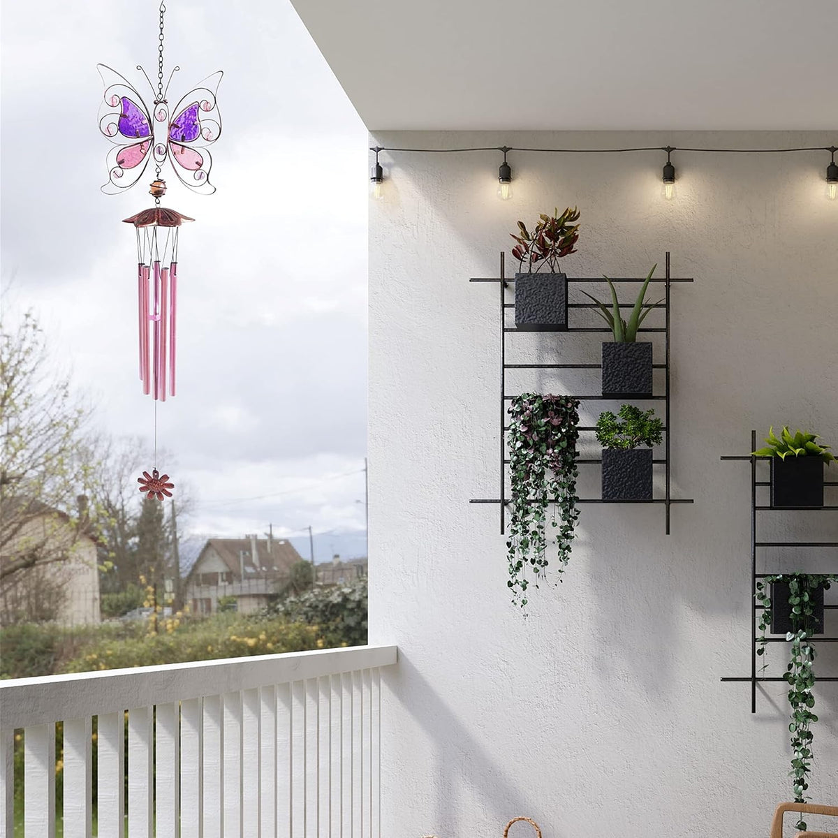 Comfy Hour Travel on Wings Collection 32" Metal Art Butterfly Windchime, Pink Wind Chime, Soothing Sound, Metal