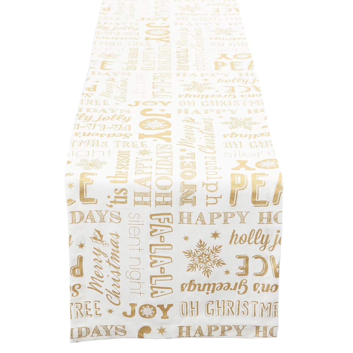 DII Tablecloth, 108" x 14" (Runner), Gold Holiday Collage