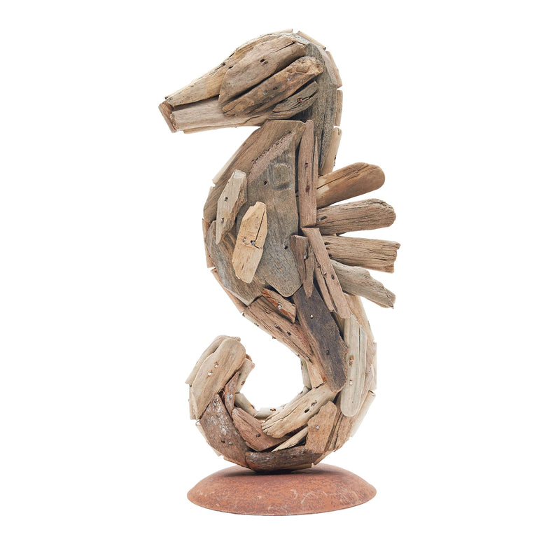 Beachcombers Driftwood Seahorse with Metal Plate Base, 8.5-inch Height, Tabletop Decor