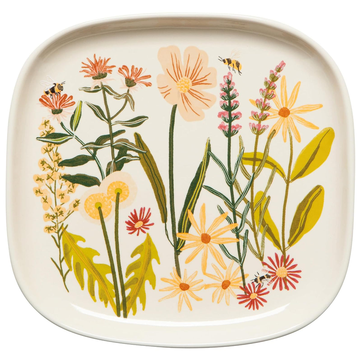 Now Designs Dishware Plate, W7 x L6.7 in, Bees & Blooms