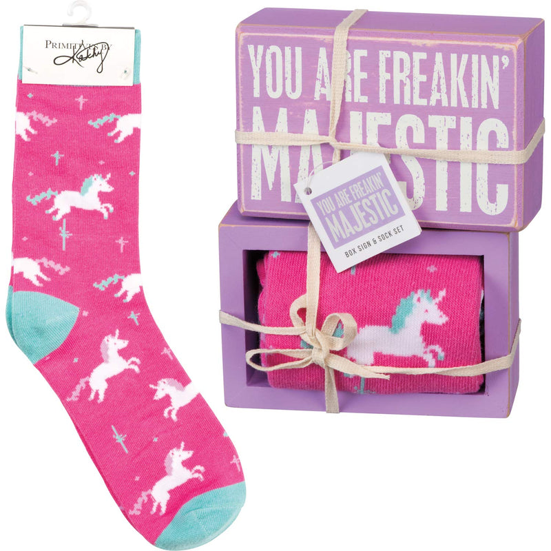 Primitives by Kathy 105542 Decorative Box Sign & Pair of Socks Gift Set-You are Freakin&