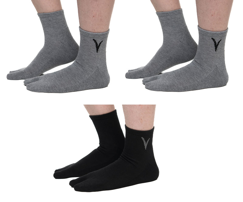 3 Pairs Thicker V-Toe Big Toe Flip-Flop Tabi Comfortable Warmer Socks For All Shoes, Flip Flops Sandals Boots (2 Grey 1 Black Men Men:10-13 Women:11+)